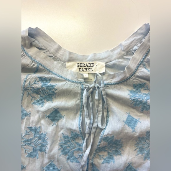 Gerard Darel Esther Printed Embroidered Light Blue Cotton Blouse sz 1 - Picture 4 of 10